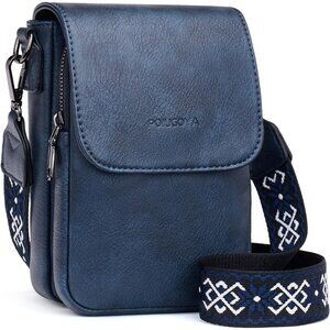 Womens A-dark Blue Leather Purses Imported Magnetic Snap Crossbody Zipper Bag